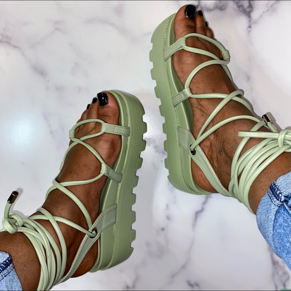Green Platfrom Lace Up Sandals.